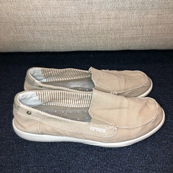 Crocs Walu Khaki Canvas Slip On Loafers Size 11 - Picture 4 of 8